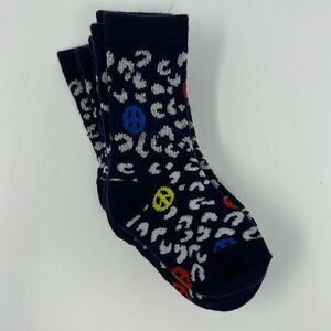 5 Pair Thick Warm Knited Crew Socks (Girl’s) Navy Blue Cheetah Peace Sign